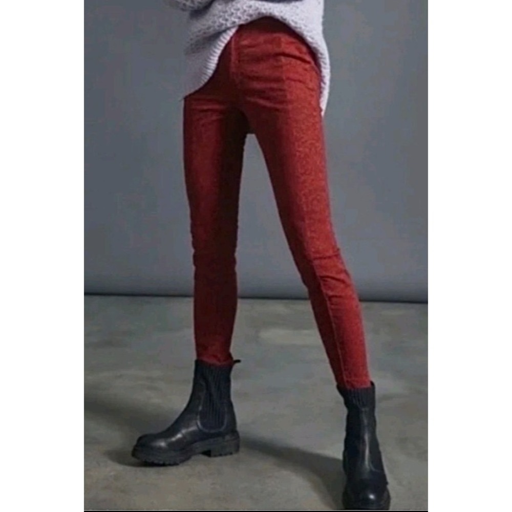 Anthropologie Pilcro Embossed Rasp High Rise Denim Leggings 31 Red Pants